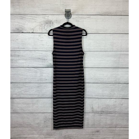Lulu's Women's Franklin Navy Blue Striped Mock Neck Midi Dress Size Large - Picture 8 of 8